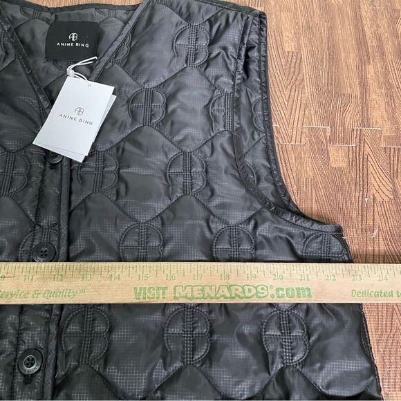 Anine Bing Andy Black Quilted Monogram Vest Pockets‎ Women’s Size Large - Picture 9 of 14